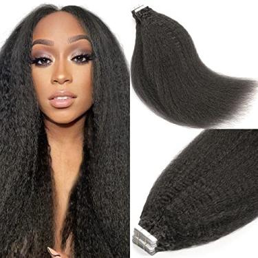 Imagem de Lacer Extensões de cabelo humano com fita adesiva, trama de pele macia, longa duração, cabelo humano real para mulheres negras, sem costura, fita reta em extensões, cabelo humano preto natural, 20