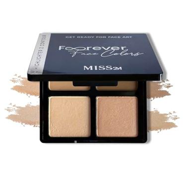 Imagem de MISS2M Forever Kit de maquiagem 4 em 1 de contorno fácil com pó bronzeador fosco macio e iluminadores brilhantes | Paleta de contorno de pó para ficar o dia todo, 18 g