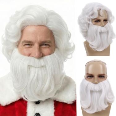Imagem de H&Bwig Conjunto de barba e peruca de Papai Noel, branco, velho feiticeiro, acessórios de fantasia de Papai Noel, terno para homens e mulheres, festa de Natal e carnaval