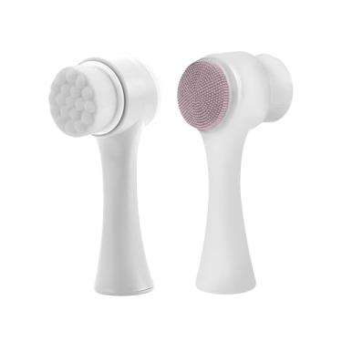 Imagem de 2 peças de escova de limpeza facial de silicone - esfoliante facial dupla face com esfoliação de limpeza profunda suave para tipos de pele - ferramenta manual de limpeza de poros para mulheres e