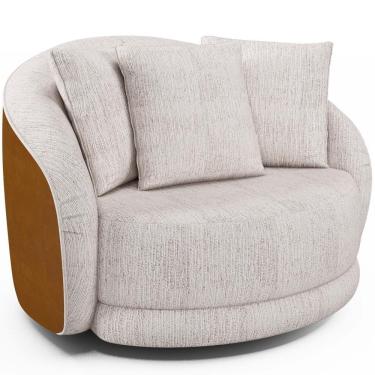 Imagem de Poltrona Decorativa Sala Estar Base Giratória Witta M03 Couríssimo Whisky Linho Bege - Lyam Decor