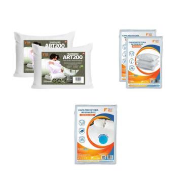 Imagem de Kit Cama Casal Essencial 2 Trav. ART200 e 3 Capas Protetoras - Faiber 