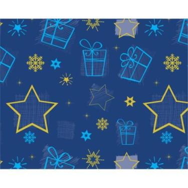 Imagem de Papel Presente Bobina Couché 60CM MOD414 Estrela Azul - 100 Metros - V