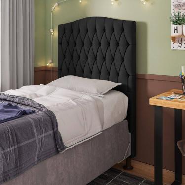 Imagem de Cabeceira Estofada Cama Box Solteiro Greta 90cm com Frame Suede Preto - Abmaza