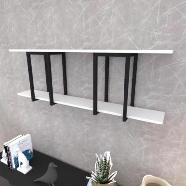 Imagem de Prateleira Industrial Suspensa Estante Parede Nicho Branca Ferro E Mad