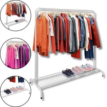 Imagem de Arara Cabideiro Roupas c Sapateira Grande Closet Loja Quarto Branca - 