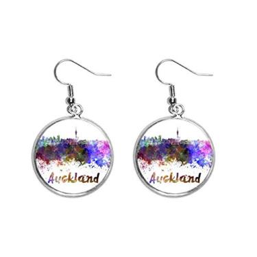 Imagem de Brinco feminino Auckland Cidade da Nova Zelândia Aquarela Brinco Pendente Prata Drop