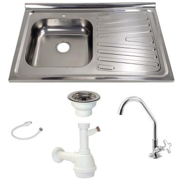 Imagem de Pia Inox Fabrinox PSD800E 80x52cm, cuba esquerda, kit completo