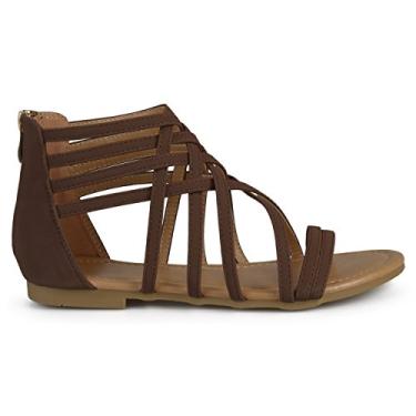 Imagem de Brinley Co sandália plana gladiadora feminina sextavada com tiras largas, Marrom, 5.5 Wide
