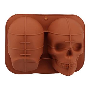 Imagem de Bandeja de molde de gelo de caveira 3D, moldes de gelo Moldes de cubo de gelo de silicone com funil, caveira de gelo engraçada para coquetel, uísque, bourbon, bebidas geladas pretas