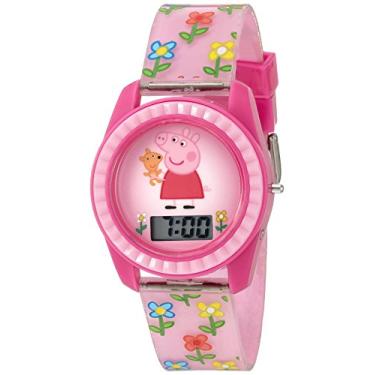 Imagem de Relógio digital infantil com LCD Peppa Pig – pulseira floral rosa, exibição de fácil leitura, design divertido de personagem de desenho animado, ajuste ajustável, leve e confortável, perfeito para