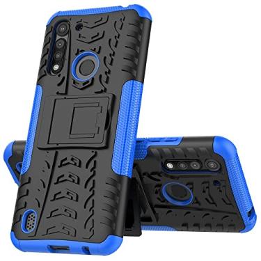 Imagem de Capa protetora de capa de telefone compatível com Moto G8 Power Lite, TPU + PC Bumper Hybrid Militar Grade Rugged Case, Capa de telefone à prova de choque com mangas de bolsas de suporte (cor: azul escuro)