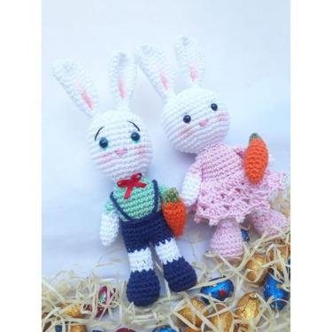 Imagem de Coelho e Coelha Pascoa Casal amigurumi  Croché 25 cm 