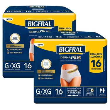 Imagem de Kit 2 Roupa Íntima Bigfral Derma Plus Descartável Unissex Tamanho G/XG com 16 Unidades cada