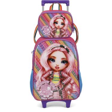 Imagem de Kit Mochila de Rodinhas Lancheira Luxcel Rainbow High Pink