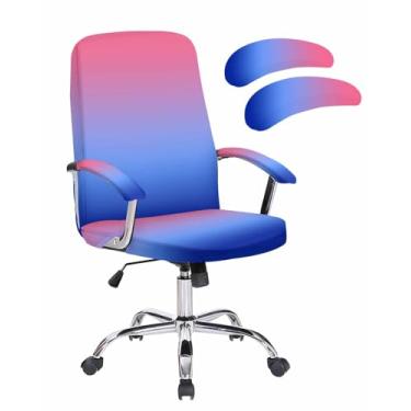 Imagem de Savannan Capa para cadeira de escritório, degradê rosa e azul, ajuste elástico, capa para cadeira de computador, capa removível para cadeira de escritório, 1 peça, grande com capa de braço