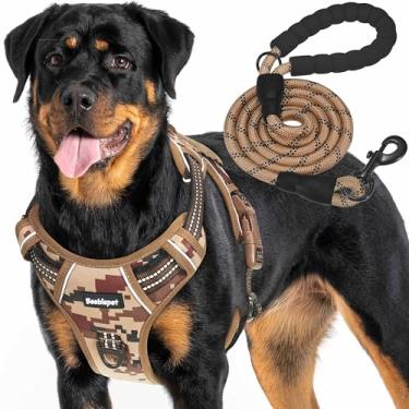 Imagem de Peitoral tático resistente para cães grandes Beebiepet Antipuxão, ajustável, refletivo, treinamento de serviço, colete militar K9 para cães de trabalho – G, camuflado, bege (desert)