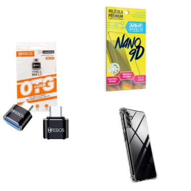 Imagem de Kit Adaptador USB para Tipo C + Capinha Samsung A04 S + Película 9D - 