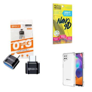 Imagem de Kit Adaptador USB para Tipo C + Capinha Samsung M62 + Película 9D - HR