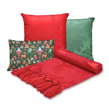 Imagem de Kit Manta Para Sofá Natal com 2 capas 45x45 e 1 capa 30x50 - MUMUDECOR