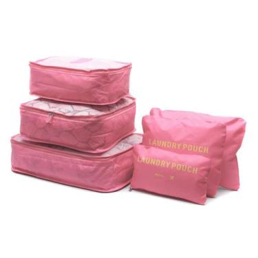 Imagem de Organizador De Mala Viagem Roupa Kit 6 Peças Necessaire - PGB, Rosa Cl