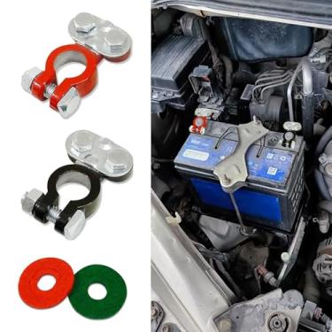 Imagem de Conector terminal de bateria de carro 2 peças, kit de conectores de terminais de cabos, positivo e negativo, terminal de cabo de bateria automotiva com arruelas de fibra de feltro anticorrosão