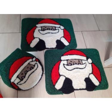 Imagem de Jogo De Tapete Banheiro 3 Peças Frufru Papai Noel cru - Valentina Conf