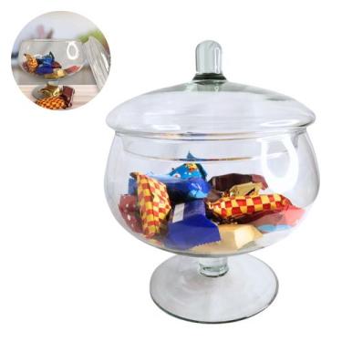 Imagem de Bomboniere de vidro com tampa 13cm maracana luxo - Mistral Recipiente 