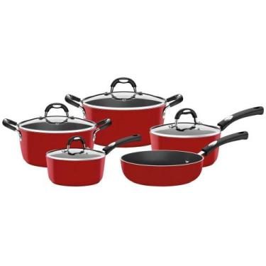 Imagem de Jogo De Panelas Tramontina Mônaco Em Alumínio Vermelho 5 Pçs, Vermelho