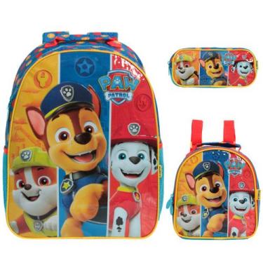 Imagem de Kit Mochila Infantil Masculina Patrulha Canina Escolar Azul - Plike