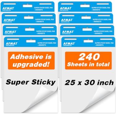 Imagem de AFMAT Blocos de cavalete pegajosos, papel quadriculado para professores, 8 blocos, papel gráfico grande atualizado com verso adesivo, papel de cavalete autoadesivo para paredes, janelas, quadro