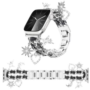 Imagem de REALSIGN Pulseiras de metal elegantes compatíveis com Apple Watch séries 10, 9, 8, 7, 6, 5, 4, 3 e 2 e SE (A16 - prata estrela, 38 mm)