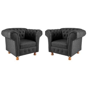 Imagem de Duas Poltronas Chesterfield Luis XV Capitonê Couro Eco Preto / Barbear