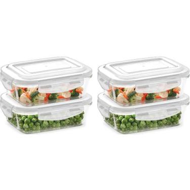 Imagem de 4 Pote Hermetico De Vidro 640ml Tampa Plastica Lacre De Silicone Marmi