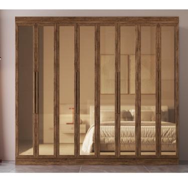 Imagem de Guarda Roupa Casal com Vidro Reflecta 8 Portas 100 MDF Los Angeles Doripel - Castanho
