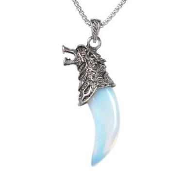 Imagem de Justinstones Colar com pingente de animal lobo com pedras preciosas naturais, retrô, dente de lobo, joia presente 56 cm, Pedra, Quartzo