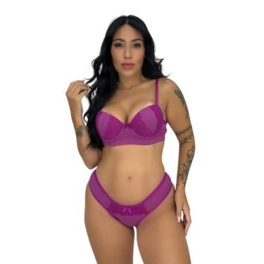 Imagem de Conjunto de Lingerie com Bojo Tecido Canelado com Detalhe em Renda Nad