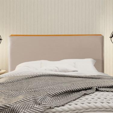 Imagem de Cabeceira Cama Box King 1,93m Estofada Detalhe em Madeira Java Veludo Bege