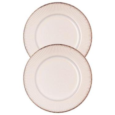 Imagem de Jogo 2 Prato de Sobremesa Cerâmica Linear Branco Premium 20cm Lyor