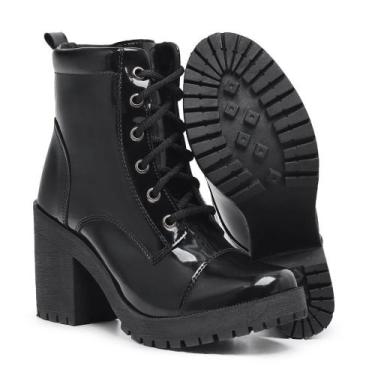 Imagem de Bota Feminina Coturno Salto Alto Tratorada Cano Medio Macia Confortave