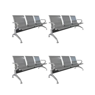Imagem de Kit 4 Cadeiras Para Escritório Longarina 3 Lugares Aço Inox D