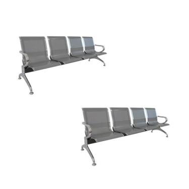 Imagem de Kit 2 Cadeiras Para Escritório Longarina 4 Lugares Aço Inox D