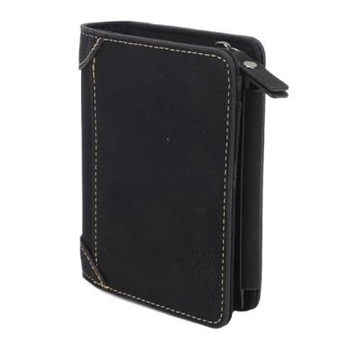 Imagem de Carteira masculina, bolsa masculina dobrável de couro PU com zíper para uso diário, Preto