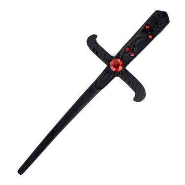Imagem de Athame Metal Negro 19 cm Pedra Vermelha e Preto Reforçado - Lua Místic