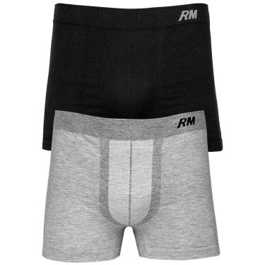 Imagem de Kit com 2 Cuecas Boxer Algodão Preto/Mescla Rioman 5447 G