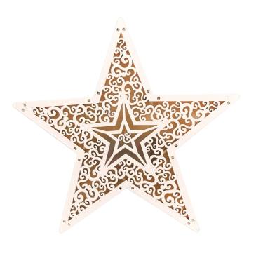 Imagem de Decoração estrela de madeira corte laser branca C/5 leds -20CM.