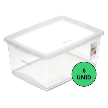 Imagem de 6 Caixa Organizadora Com Tampa Plástico Cristal Ordene 60l
