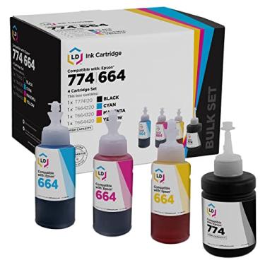 Imagem de LD Substituição de frasco de tinta compatível com Epson 664 (pacote com 4, 1 preto, 1 ciano, 1 magenta, 1 amarelo) para uso em Epson ET-2550, ET-2650, ET-4500, ET-2500