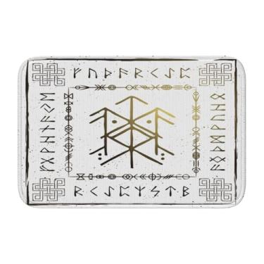Imagem de Tapetes laváveis vintage com borda de bloqueio para sala de estar 60 x 40 cm, mitologia runa viking, nórdico, antiderrapante, tapete grande, para quarto, para sala de jantar, escritório