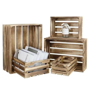 Imagem de MACVAD Conjunto De 5 Caixas Madeira Rústicas Para Exibição E Armazenamento, Grandes Decorativas Com Maçarico, Maçã Fazenda, Pintadas Decoração